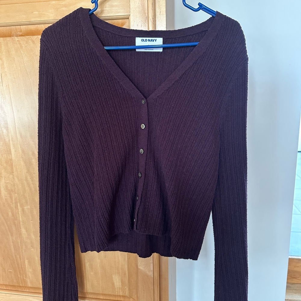 Old Navy Ribbed V-Neck Button Cardigan - Deep Plum